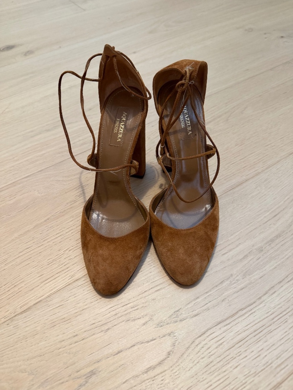 Aquazzura Tan Suede Block Heels sz 8.5